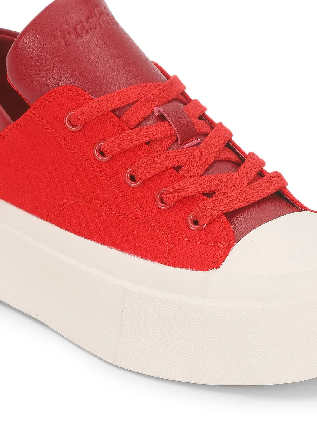 Red Canvas Stylish Lace-Up Sneakers (TC-RS3700-RED)