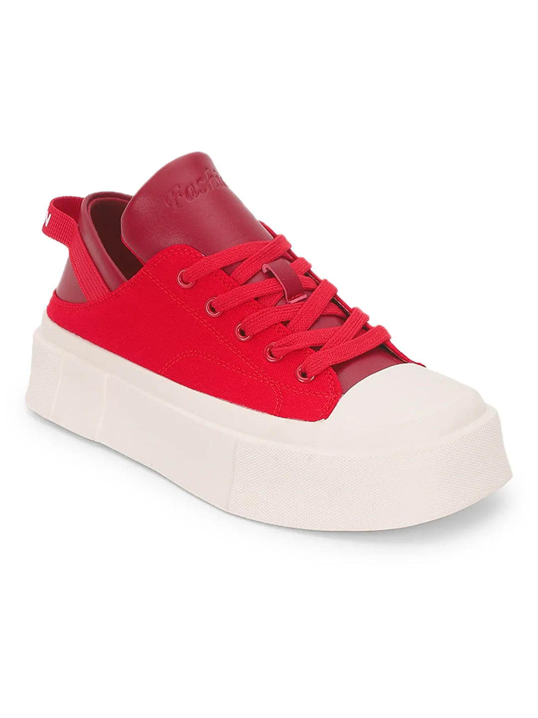 Red Canvas Stylish Lace-Up Sneakers (TC-RS3700-RED)