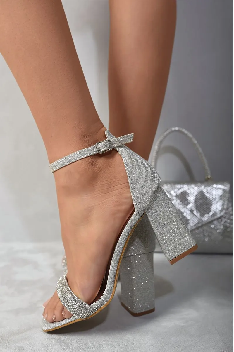 Rhinestone Ankle Strap Block High Heels