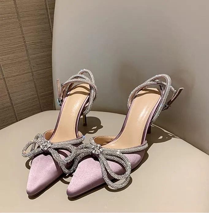 Rhinestone Bow Knot Strap Heels