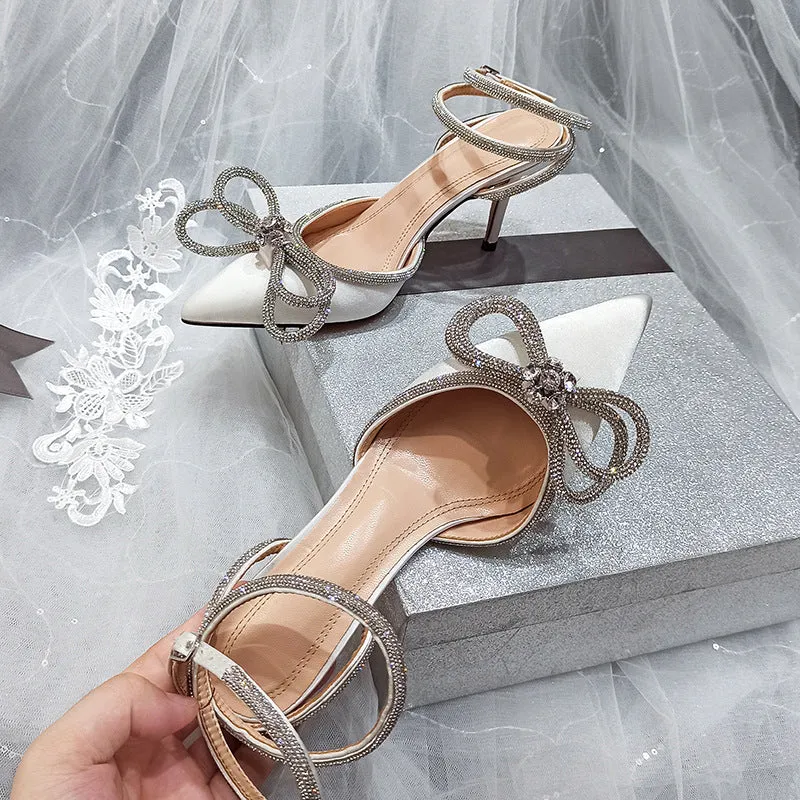 Rhinestone Bow Knot Strap Heels