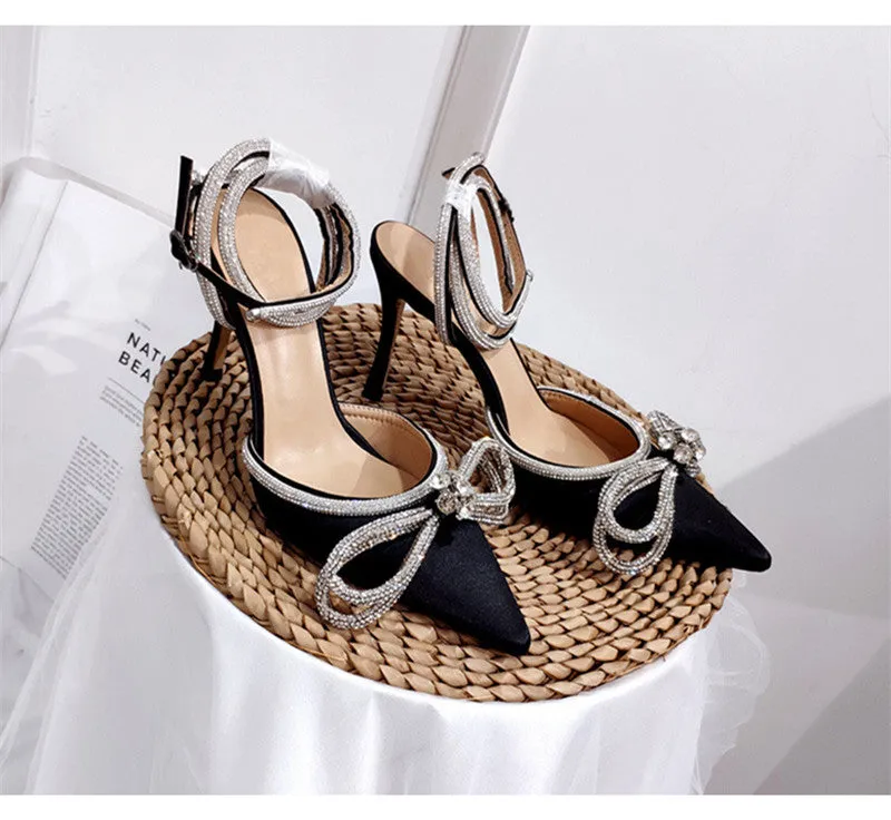 Rhinestone Bow Knot Strap Heels