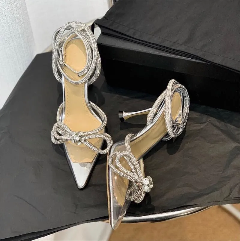 Rhinestone Bow Knot Strap Heels