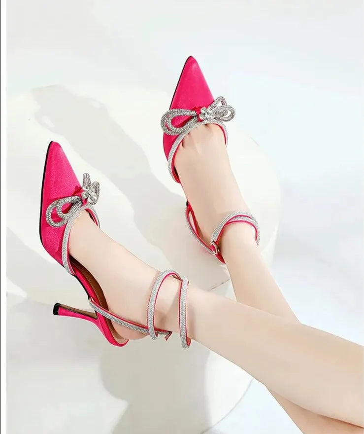 Rhinestone Bow Knot Strap Heels