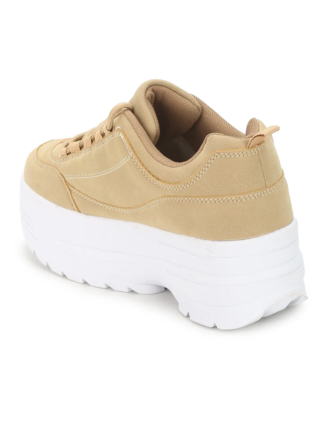 Sand Micro Cleated Bottom Flatform Lace-Up Sneakers