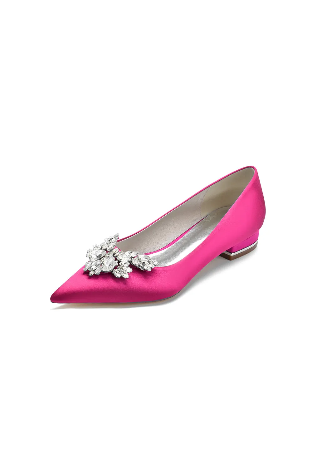 Satin Pointed Toe Rhinestone Kitten Heels