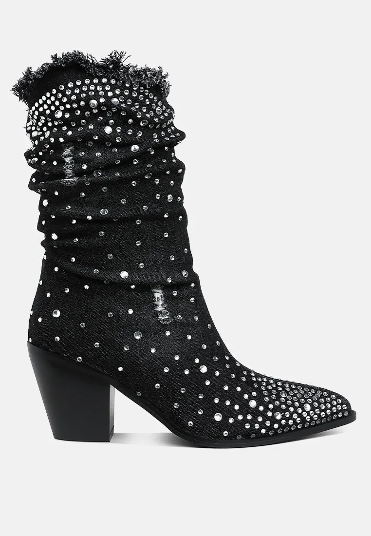 Savant Diamante & Rhinestones Denim Boots