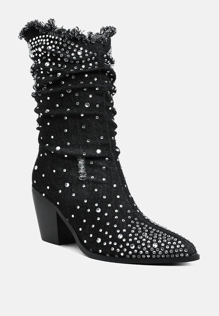 Savant Diamante & Rhinestones Denim Boots