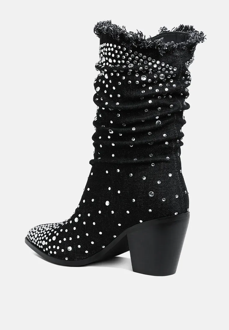 Savant Diamante & Rhinestones Denim Boots