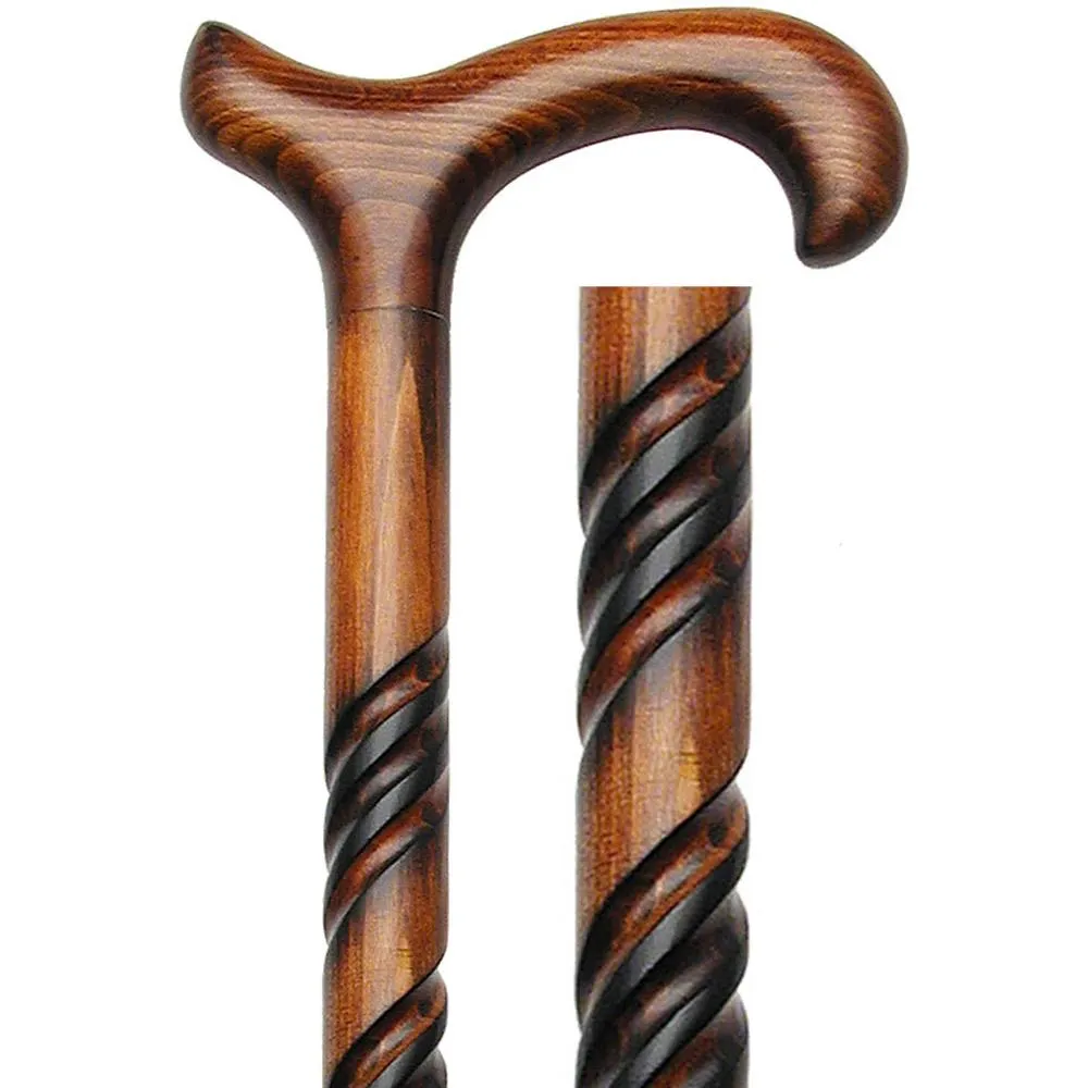 Scratch and Dent Deluxe Cherry Stain Spiral Derby Handle Walking Cane V2138