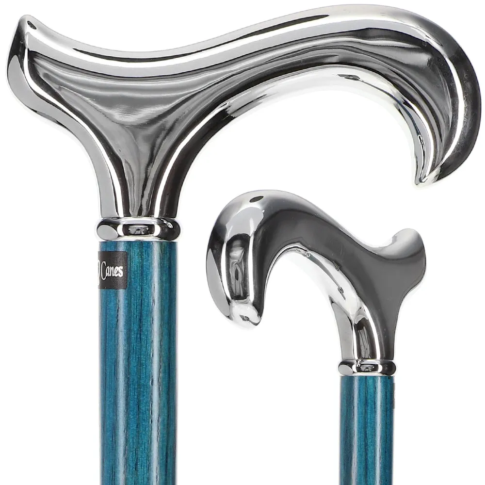 Scratch and Dent Luxury Blue Chrome Derby Cane - Stained Denim Ash Wood V3432