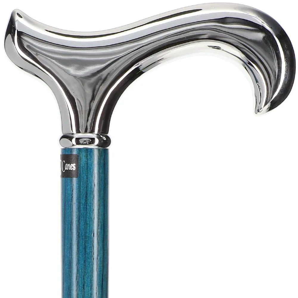 Scratch and Dent Luxury Blue Chrome Derby Cane - Stained Denim Ash Wood V3432