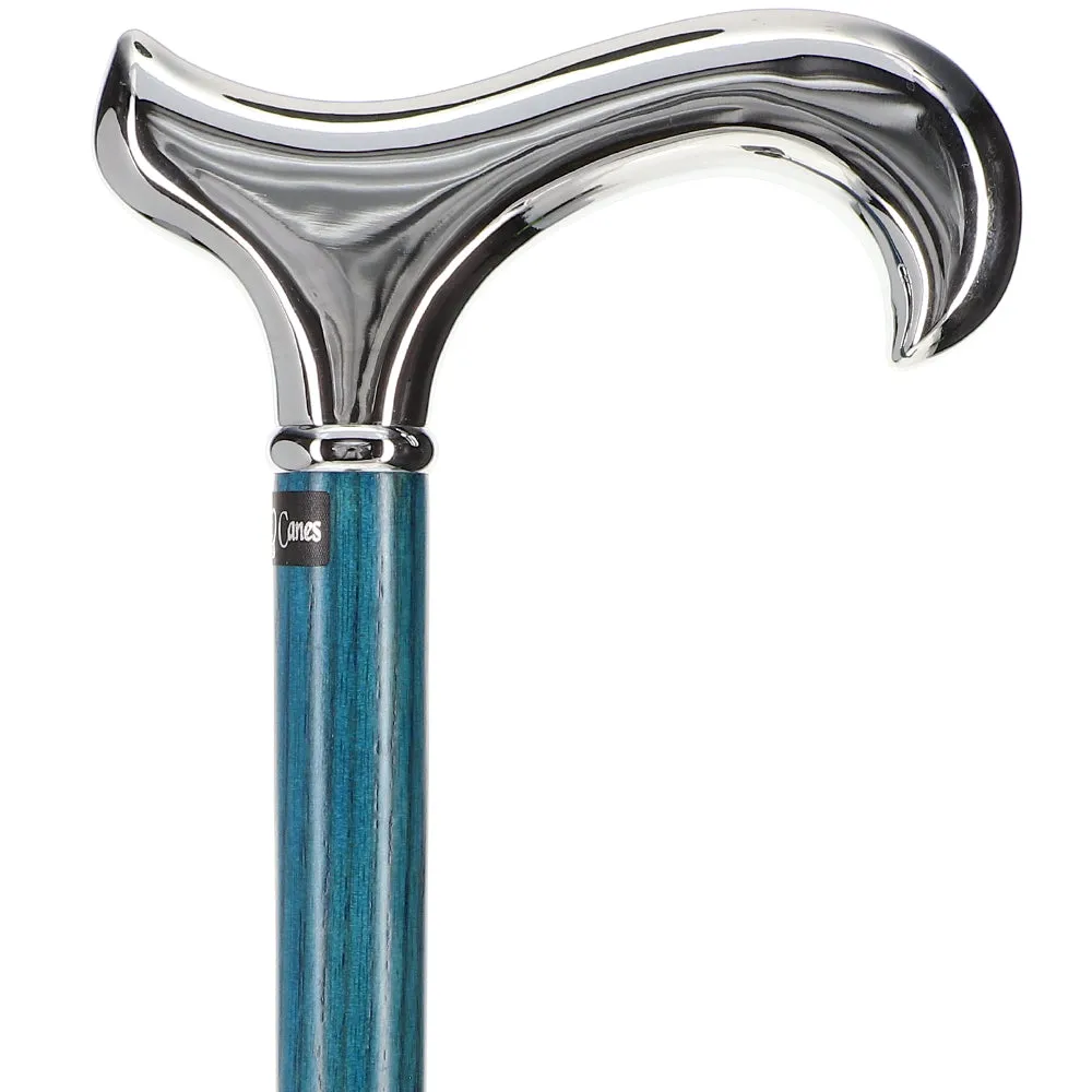 Scratch and Dent Luxury Blue Chrome Derby Cane - Stained Denim Ash Wood V3432