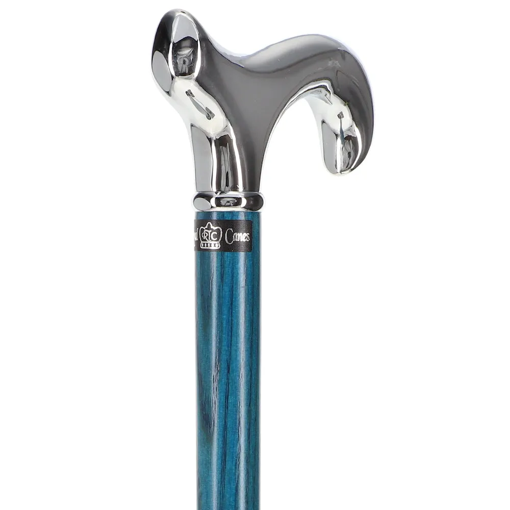 Scratch and Dent Luxury Blue Chrome Derby Cane - Stained Denim Ash Wood V3432