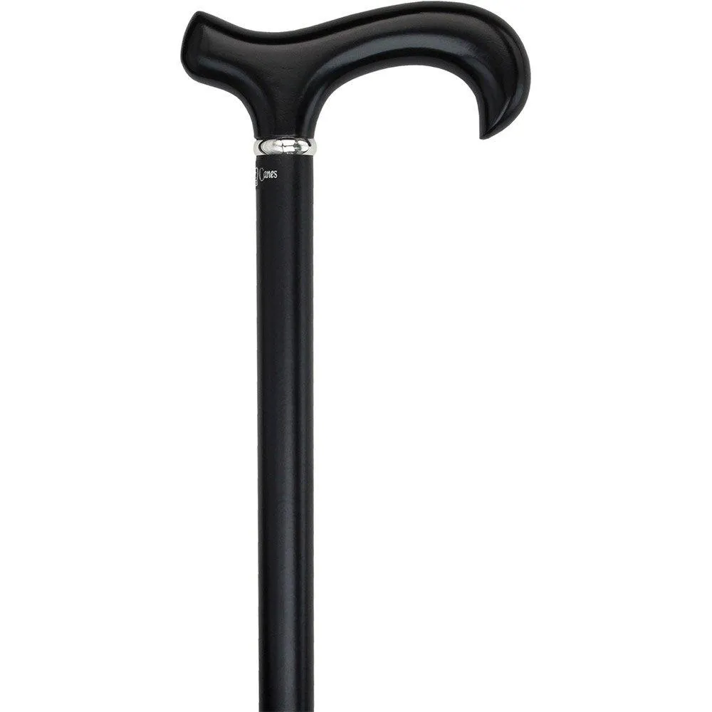 Scratch and Dent Royal Black Derby Walking Cane With Beechwood Shaft and Silver Collar V2264