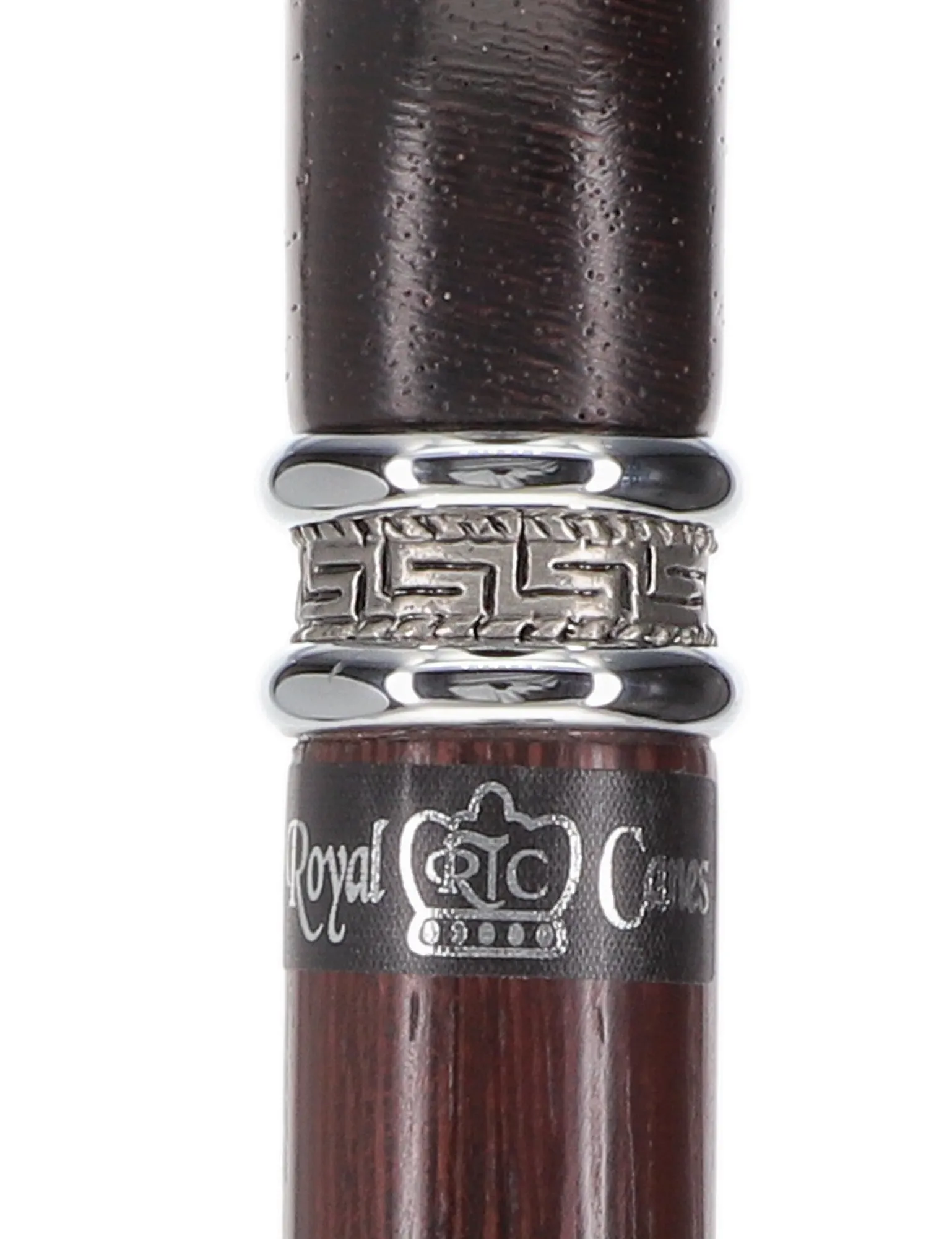 Scratch and Dent Textured Exotic Wenge Wood Derby Cane: Intricate Pewter Collar V3400