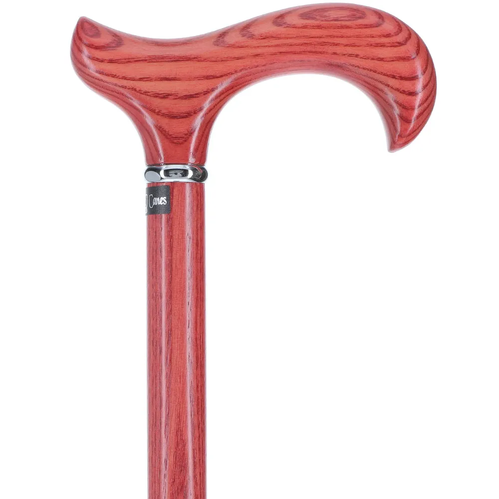 Scratch and Dent Vibrant Red Derby Walking Cane With Ash Wood Shaft and Silver Collar V2303