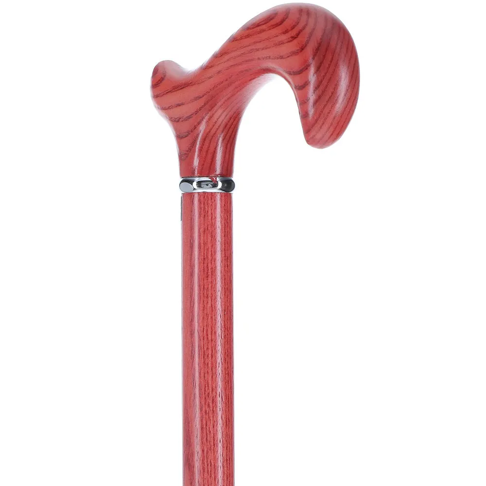 Scratch and Dent Vibrant Red Derby Walking Cane With Ash Wood Shaft and Silver Collar V2303