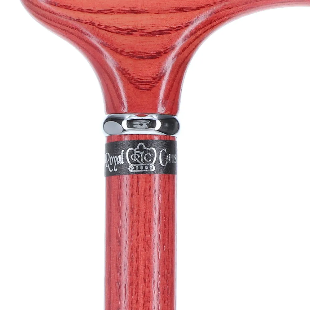 Scratch and Dent Vibrant Red Derby Walking Cane With Ash Wood Shaft and Silver Collar V2303