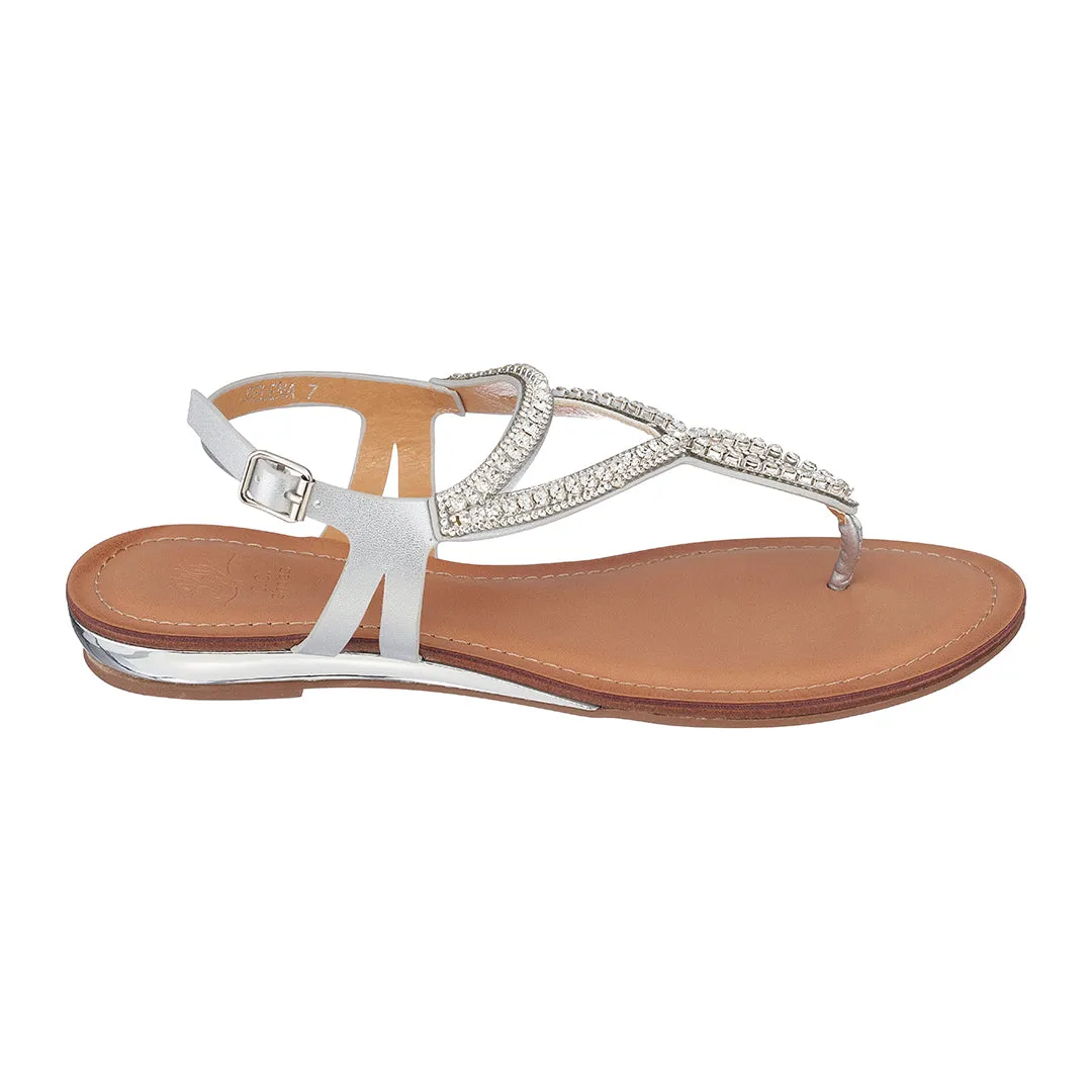 Selena Silver Flat Sandals