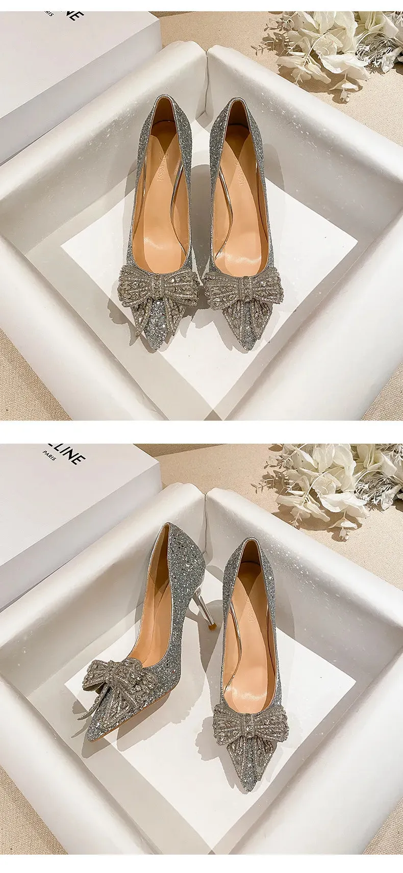 Shiny Diamond Bow Knot Heels