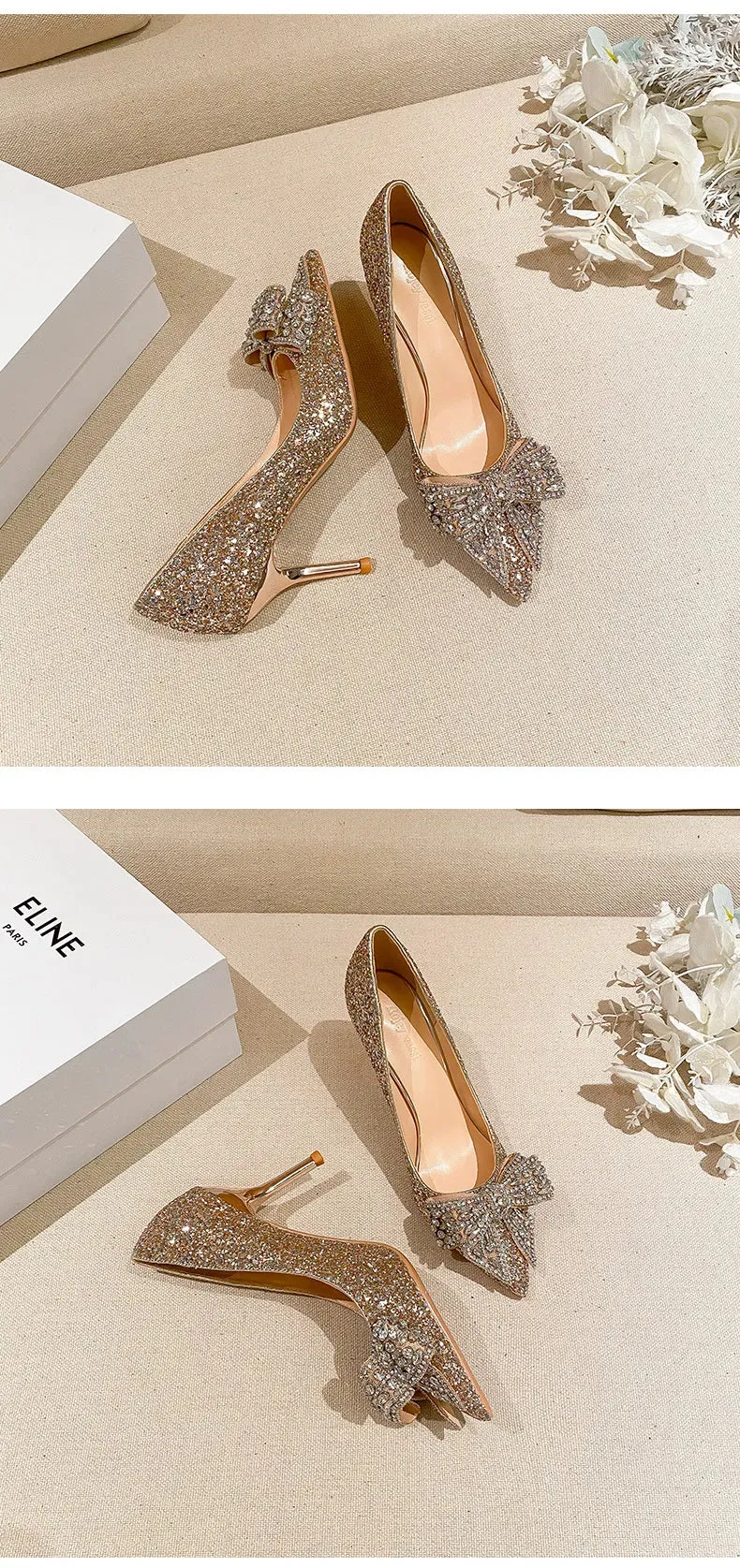 Shiny Diamond Bow Knot Heels