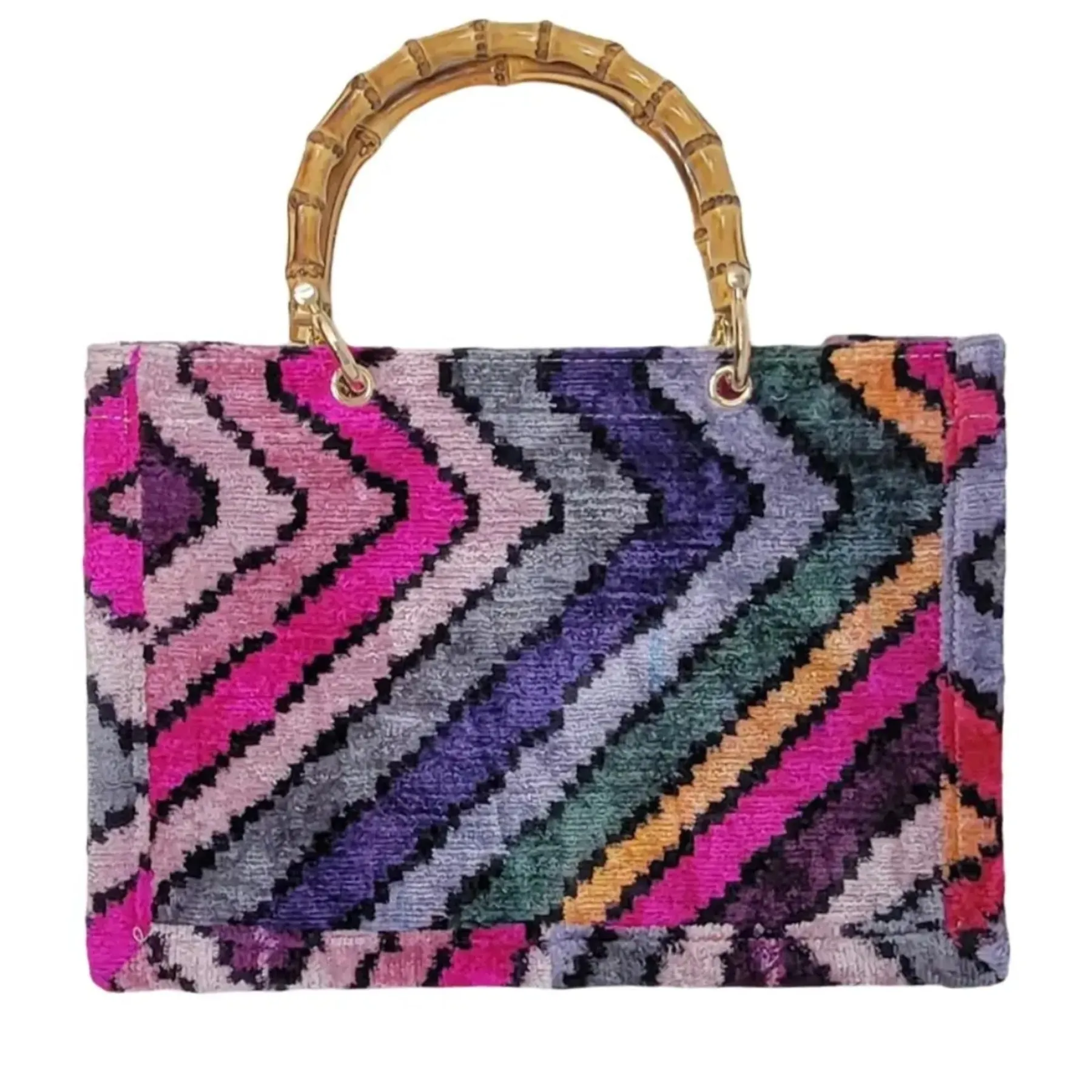 Silk Velvet Ikat Tote Bag  w/Bamboo Handle