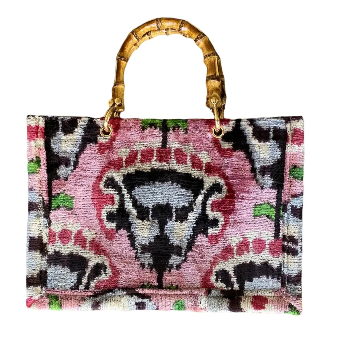 Silk Velvet Ikat Tote Bag  w/Bamboo Handle