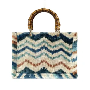 Silk Velvet Ikat Tote Bag  w/Bamboo Handle