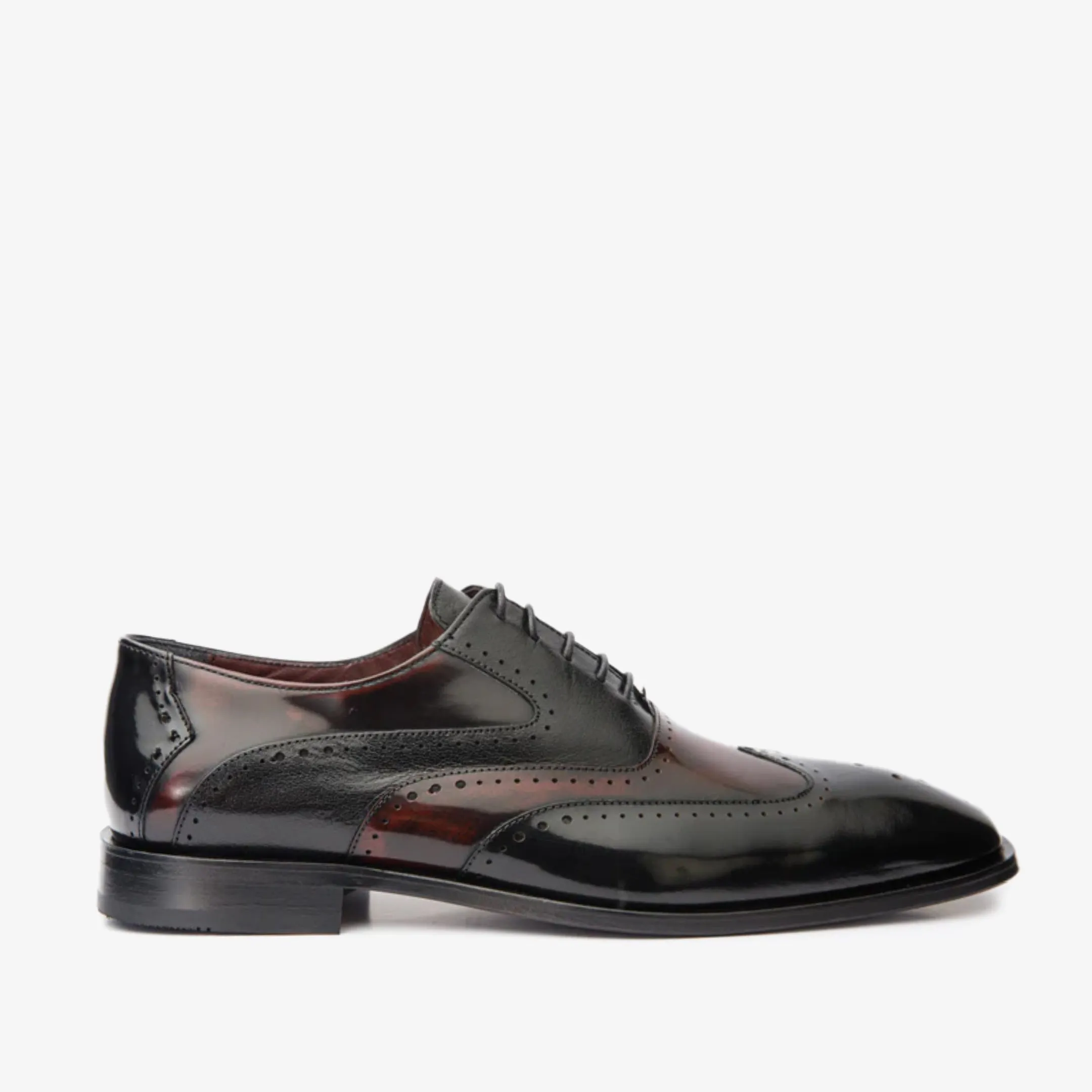 The Dicle Black/Burgundy Wingtip Semi Brogue Derby Men Shoe