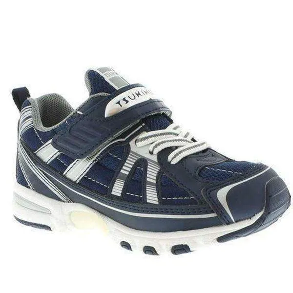 Tsukihoshi Storm Boys Navy Silver Running Shoes - Lightweight, Machine Washable Sneakers for Big Kids & Toddlers