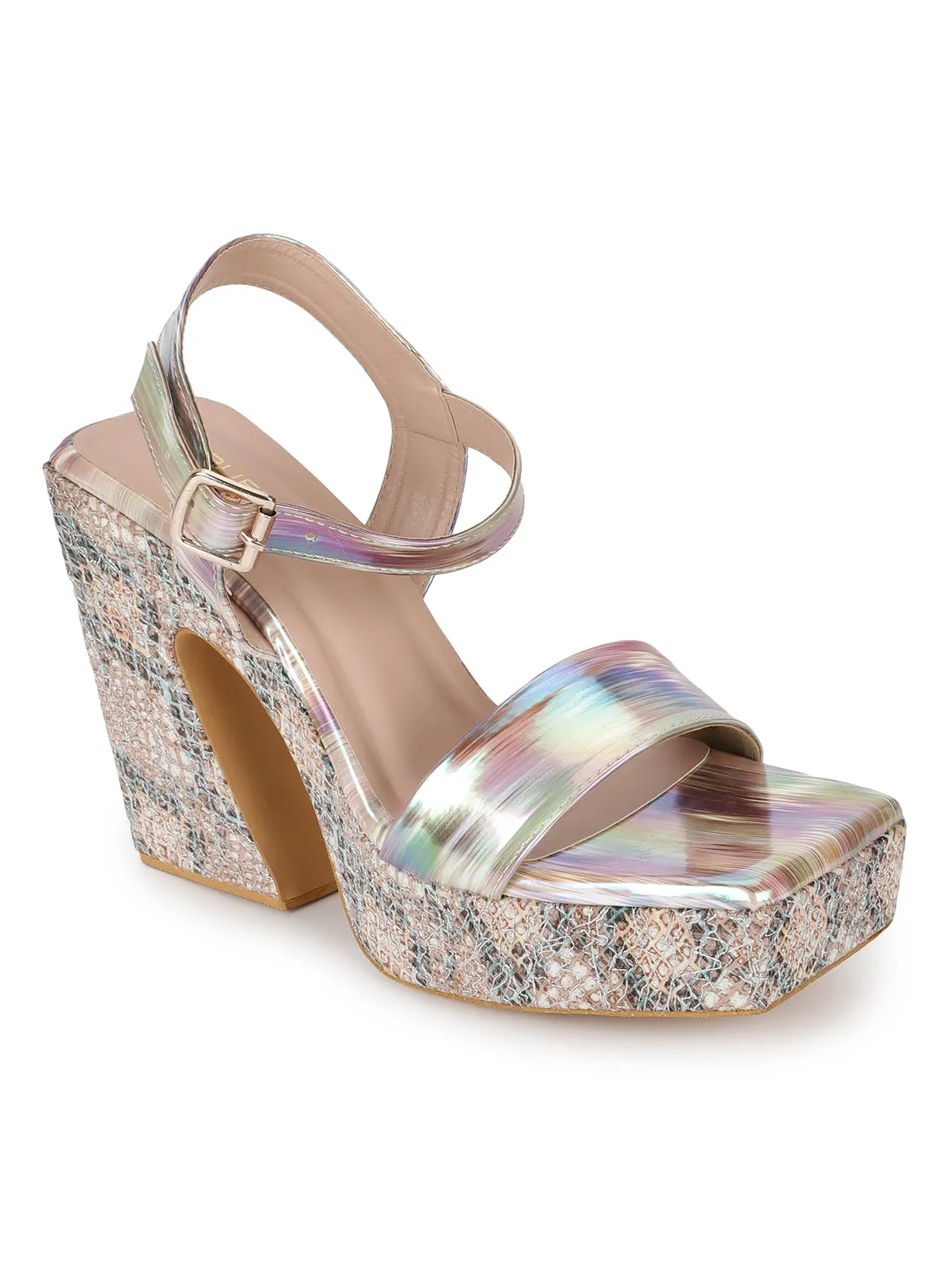 White Holographic Wide Strap Platform Sandals (TC-MSI-V-116-WHT)