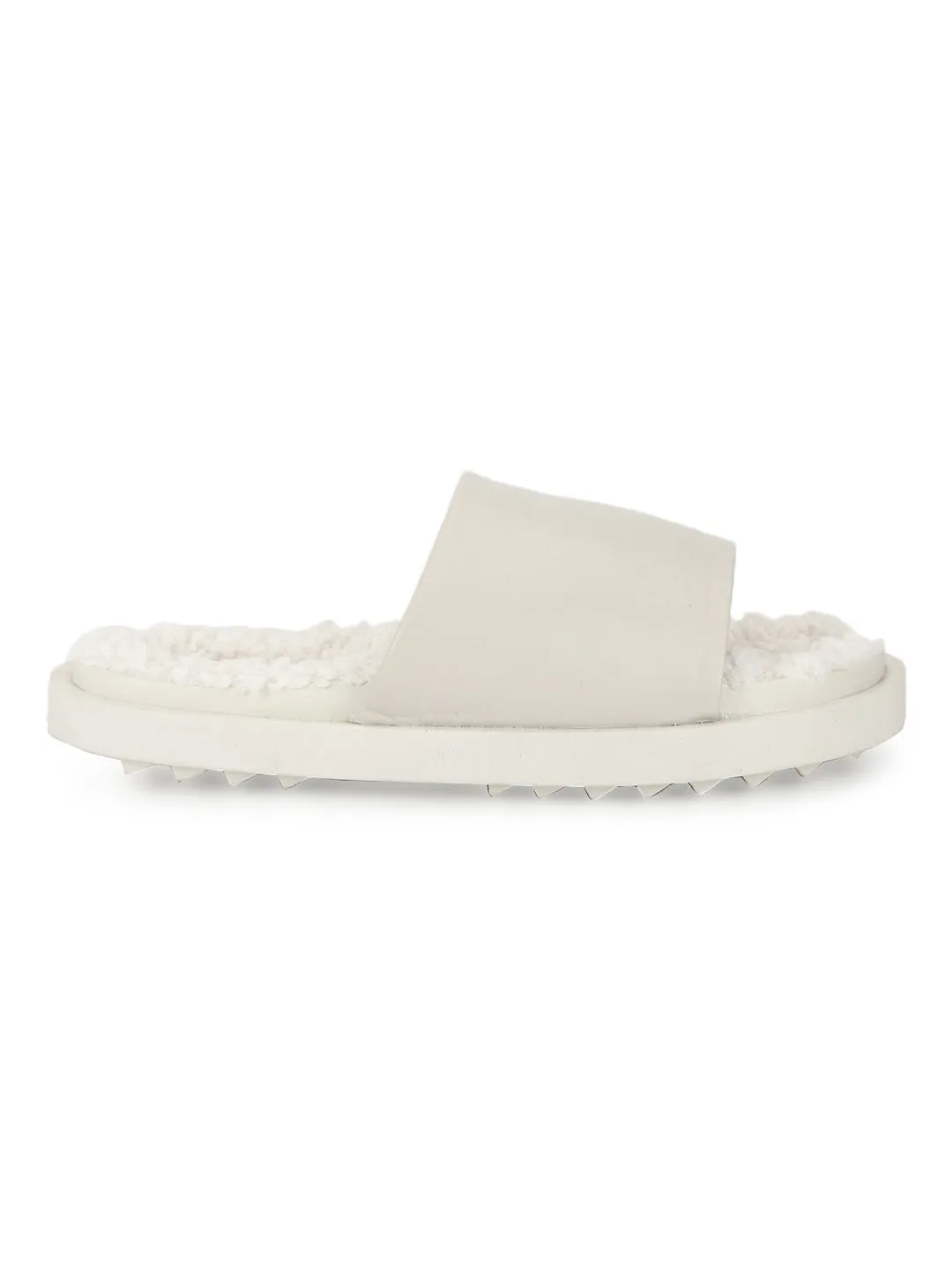 White PU Faux Fur Fuzzy Slip Ons (TC-RLST6-WHT)