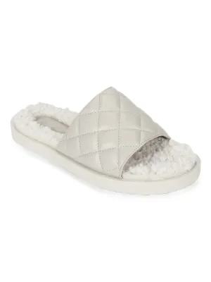 White PU Faux Fur Quilted Slip Ons