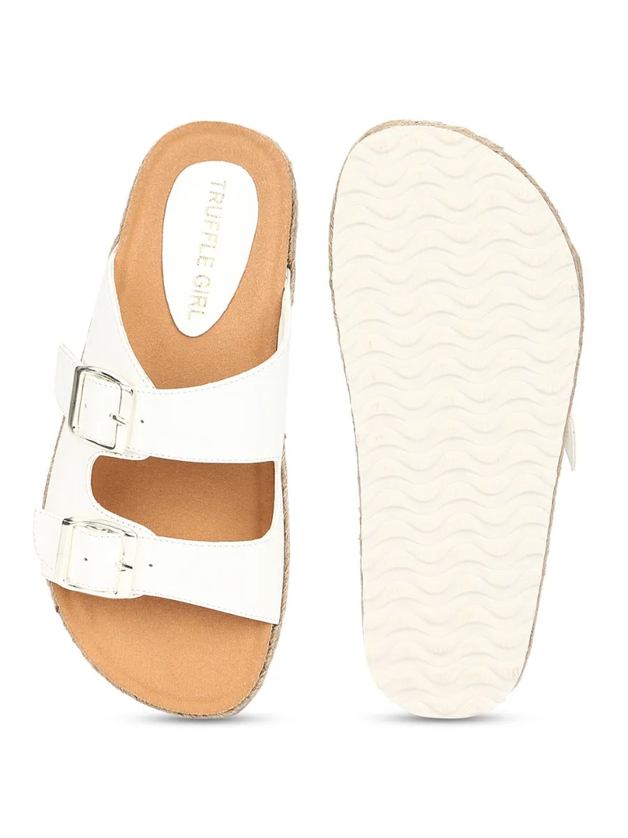 White PU Side Buckle Wedges Espadrilles Sandals