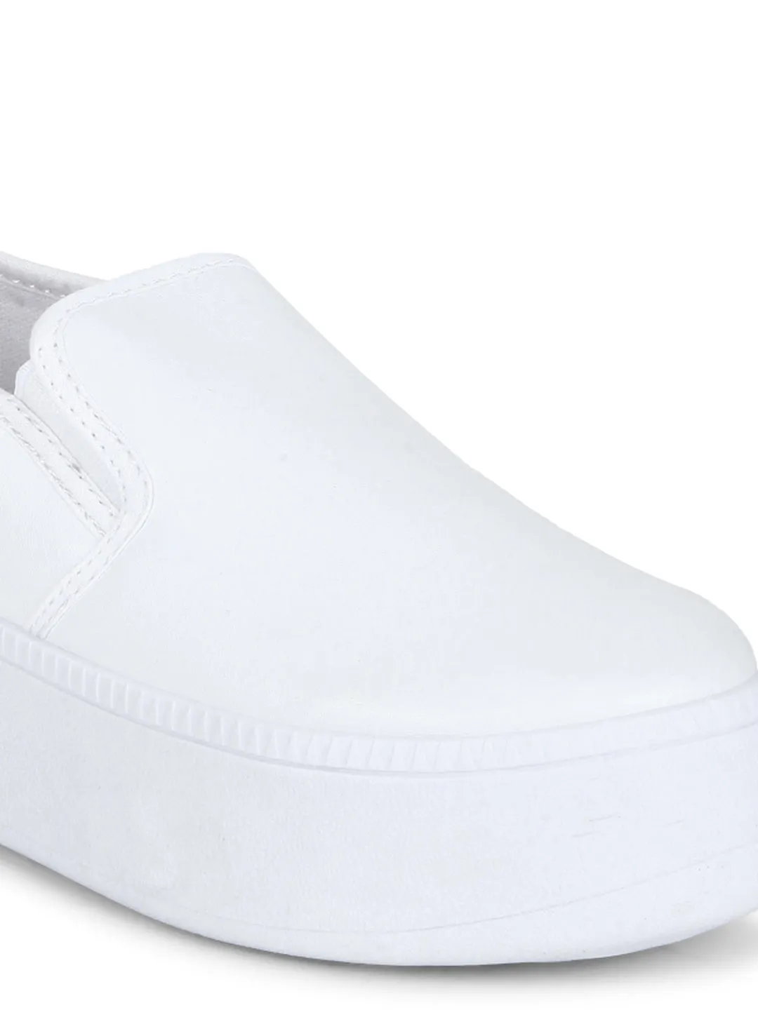 White PU Slip-On Sneakers