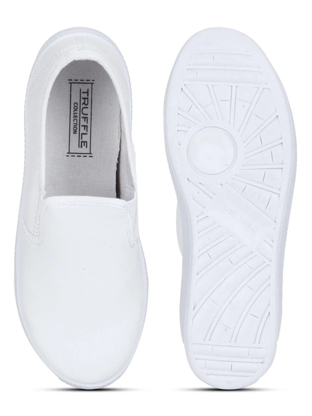 White PU Slip-On Sneakers