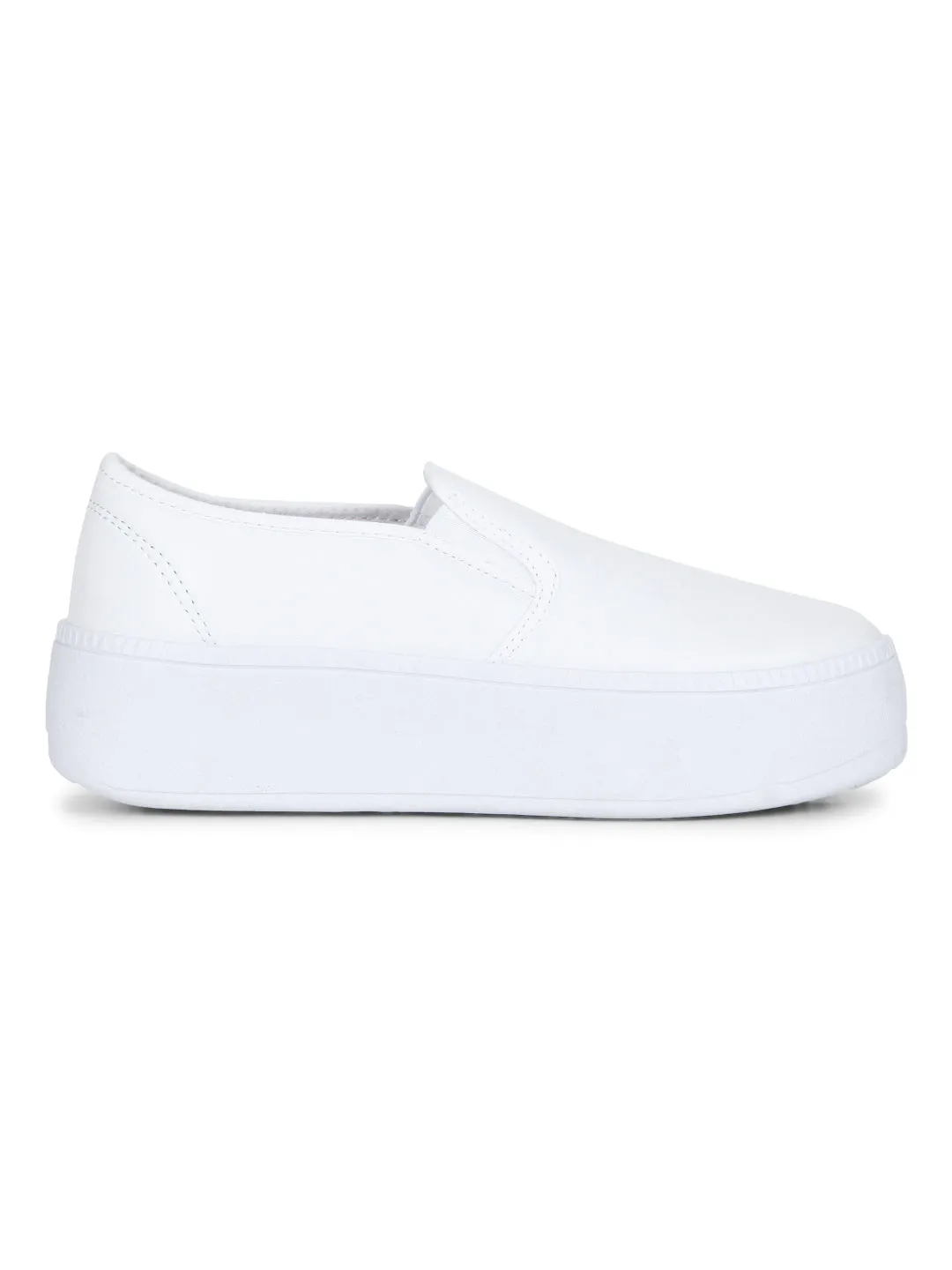 White PU Slip-On Sneakers