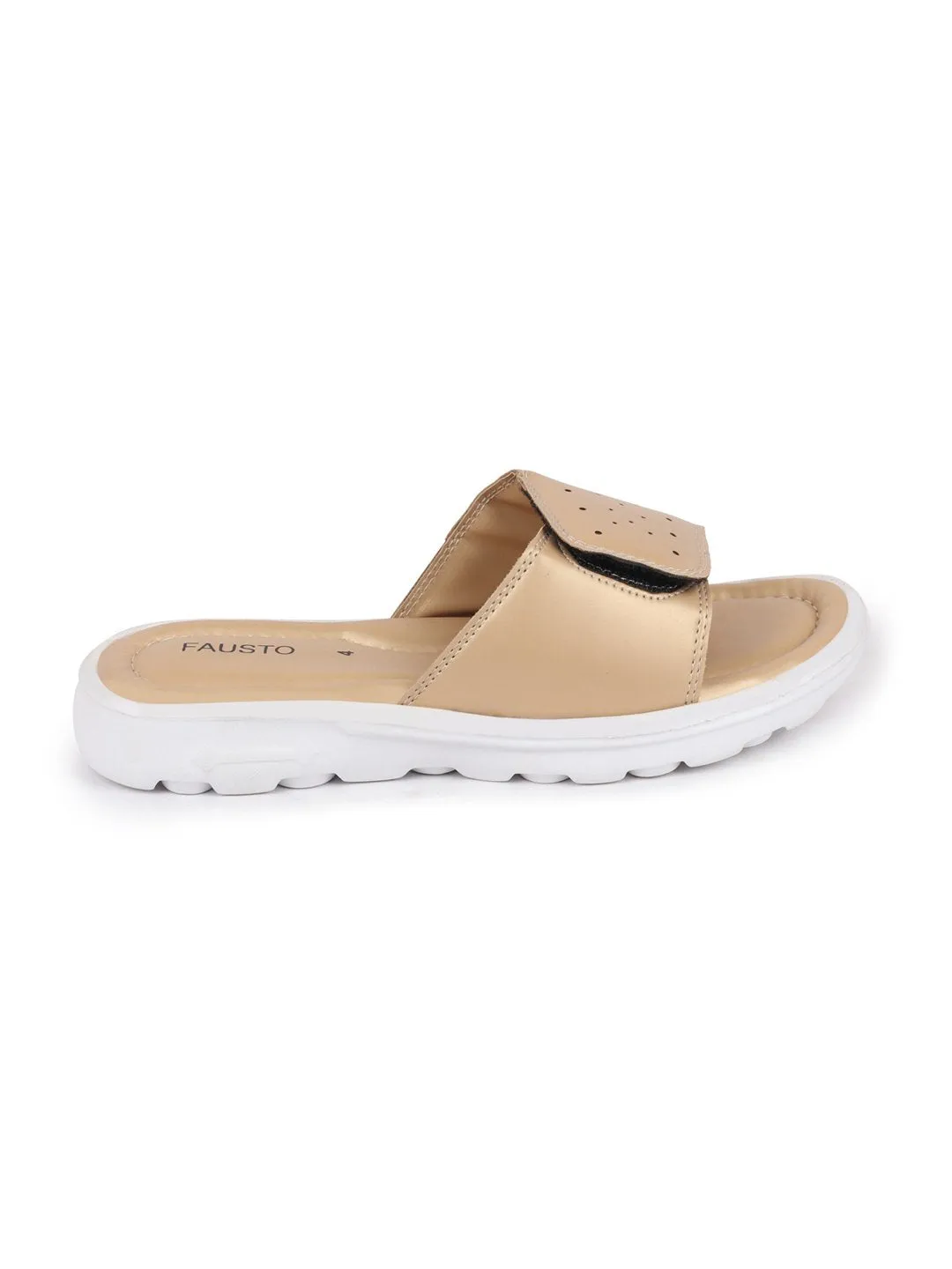 Women Beige Velcro Adjustable Slippers & Flip Flops