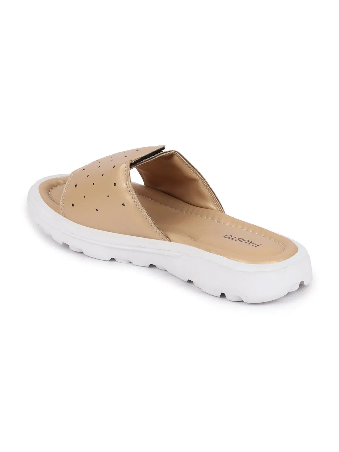 Women Beige Velcro Adjustable Slippers & Flip Flops