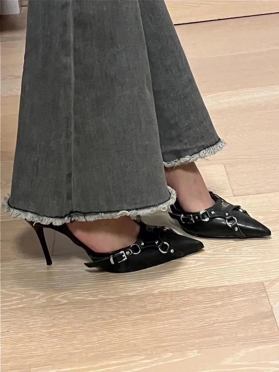 Women Pointed Toe Heels Pumps | Elegant Black Sling Back High Heels Pumps | Plain Toe Leather Heels | Stylish Fashion Party Point Shoes