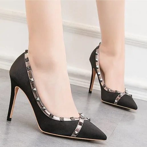 Women studded sequin pointed toe stiletto high heels