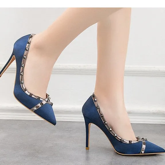 Women studded sequin pointed toe stiletto high heels