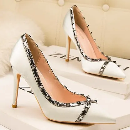 Women studded sequin pointed toe stiletto high heels