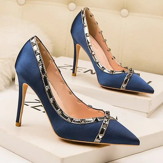 Women studded sequin pointed toe stiletto high heels