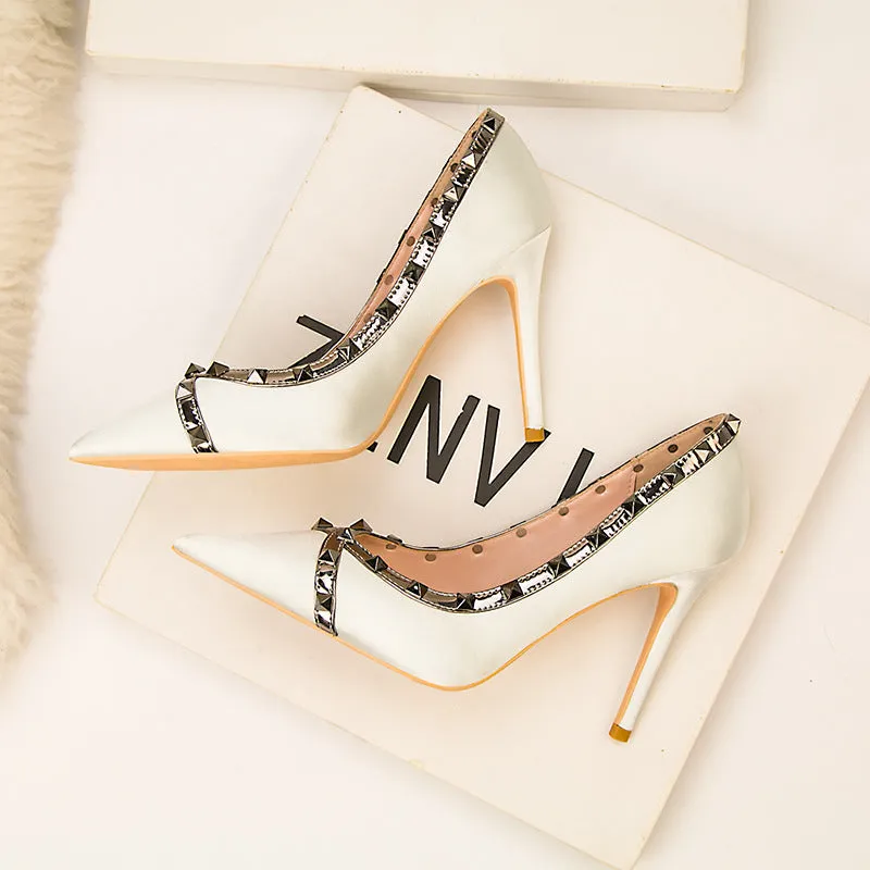 Women studded sequin pointed toe stiletto high heels