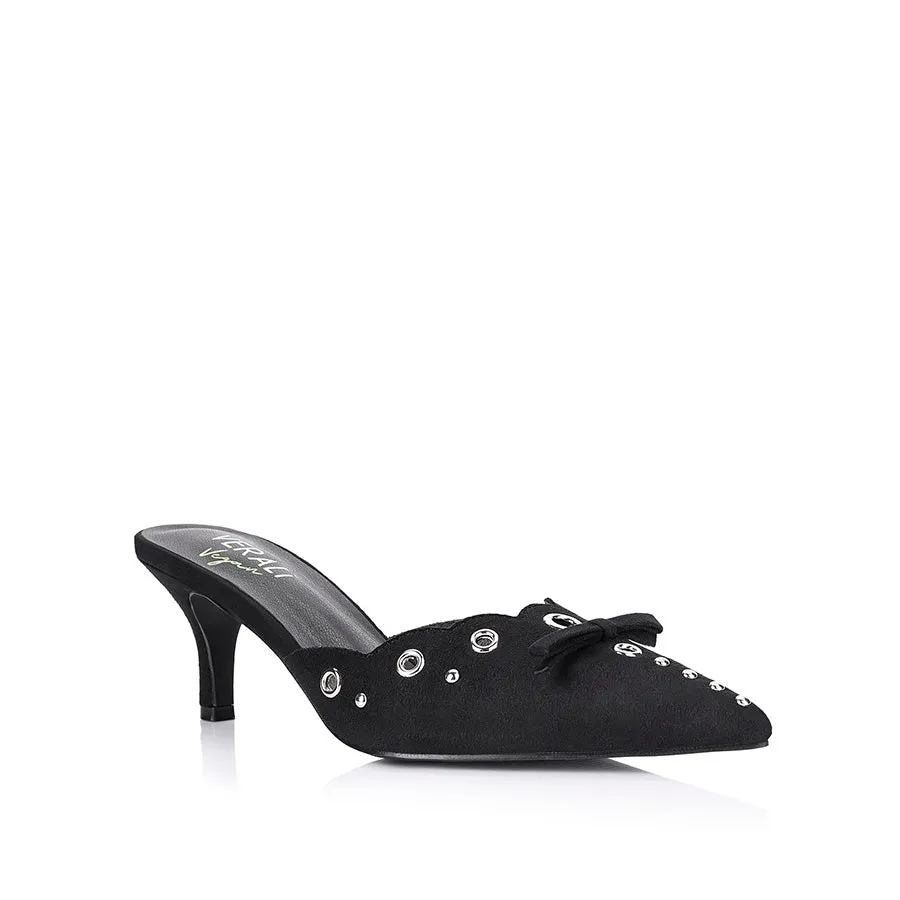 Ziggy Point Toe Kitten Heels - Black Micro